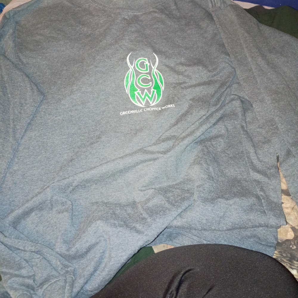 Gildan Heather Blue Crewneck T-Shirt with Subtle Green Tag Detail